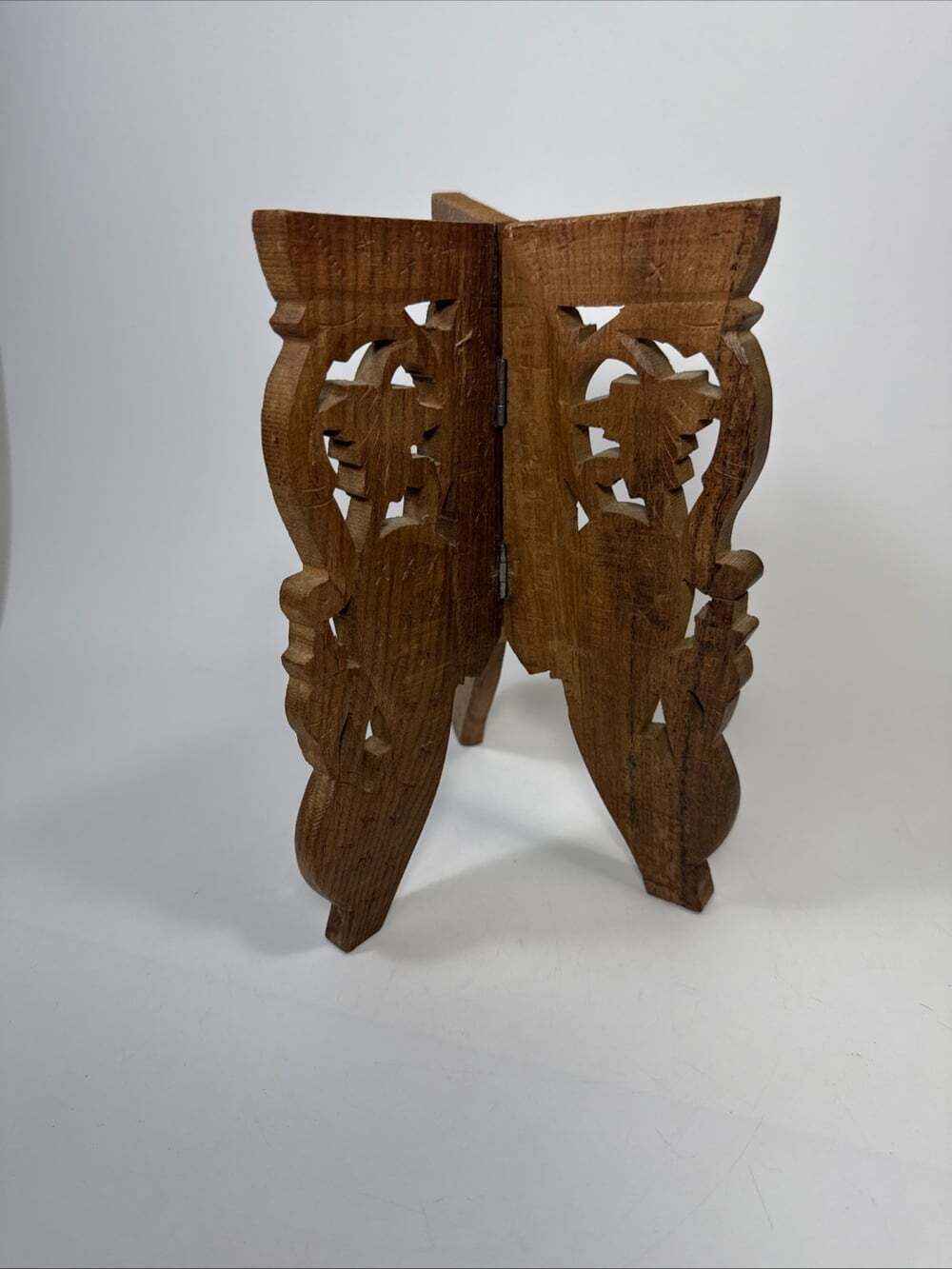 Vtg 8.75” Hand Carved Wooden Folding 3 Leg Table Plant Stand Boho